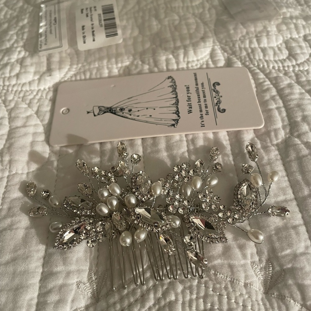 Glamorous Silver Hair Comb with Pearls by Colette Malouf